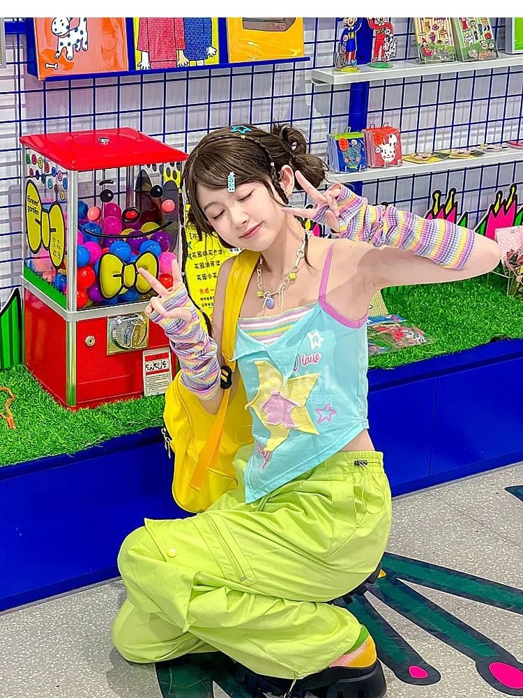 Kawaii y2k star girl pastel colorful asymmetrical tank top shirt
