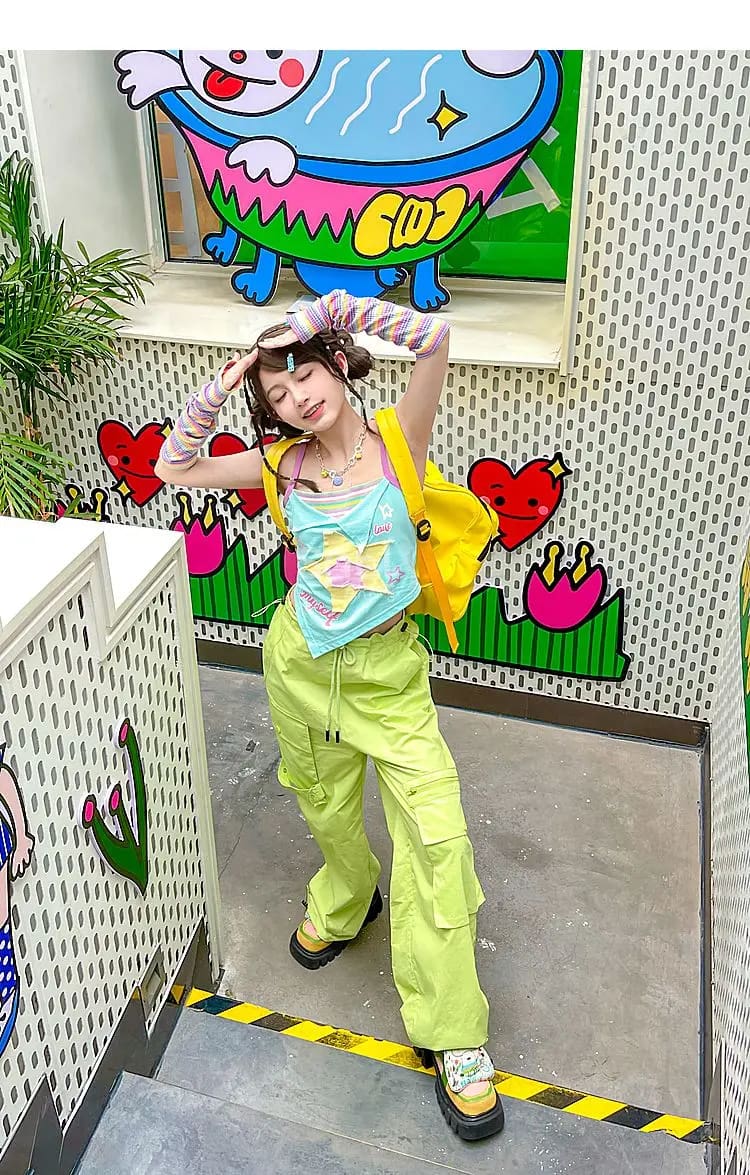 Kawaii y2k star girl pastel colorful asymmetrical tank top shirt