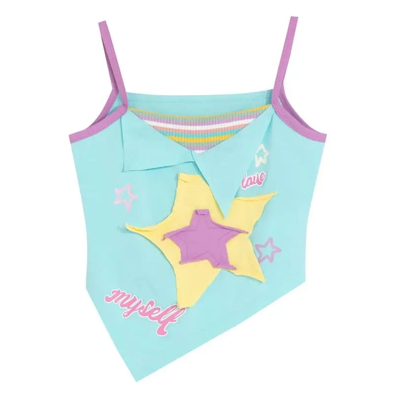 Kawaii y2k star girl pastel colorful asymmetrical tank top shirt