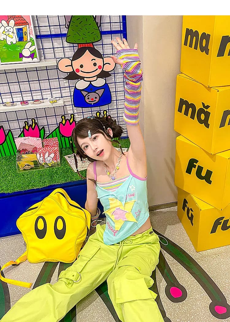 Kawaii y2k star girl pastel colorful asymmetrical tank top shirt