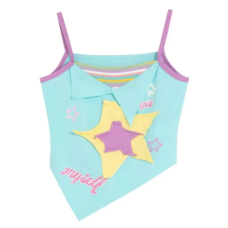 Kawaii y2k star girl pastel colorful asymmetrical tank top shirt