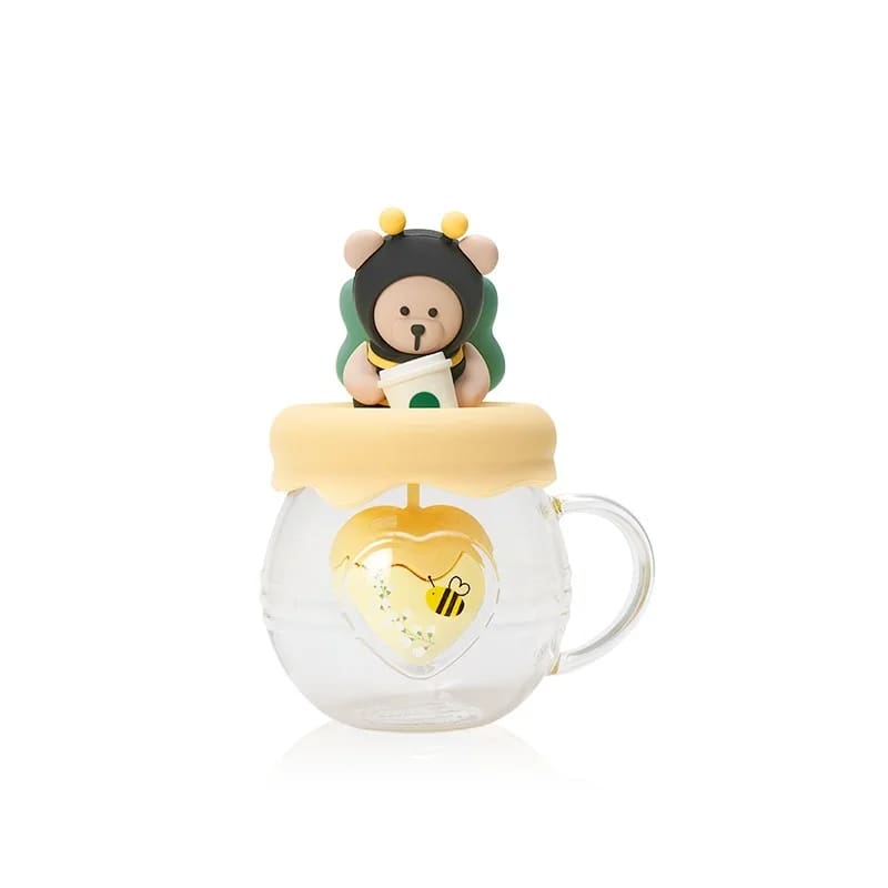 Kawaii yellow cottagecore honey comb bear coffee mug cup