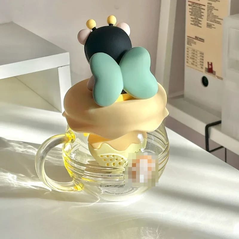 Kawaii yellow cottagecore honey comb bear coffee mug cup