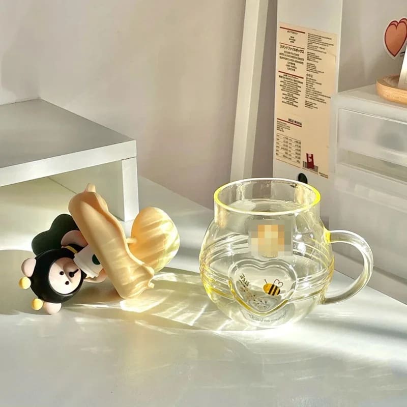 Kawaii yellow cottagecore honey comb bear coffee mug cup