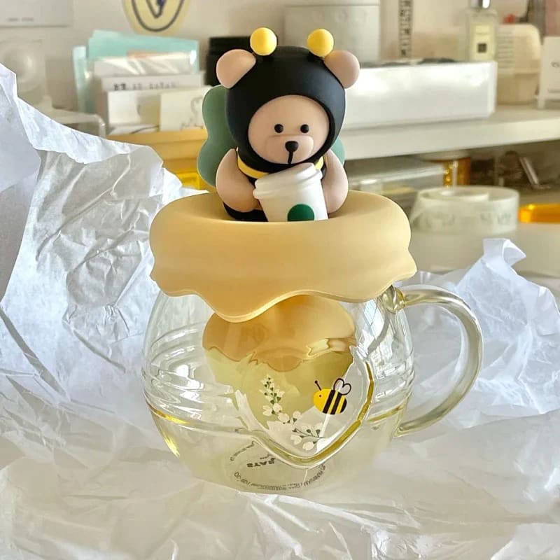 Kawaii yellow cottagecore honey comb bear coffee mug cup