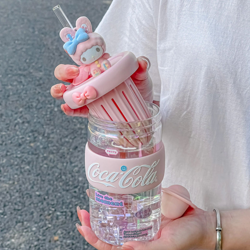 Tasse en verre avec paille et dessin animé mignon - Lovesickdoe