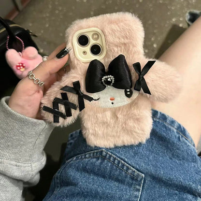 Coque de téléphone en peluche Kuro Melo avec nœud en forme de cœur KI266